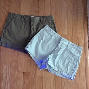 GAP City Shorts 2 pair size 10  97% cotton 3% spandex, olive and light turquoise